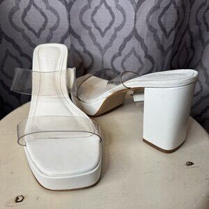 Schutz Ariella Platform Sandals 8.5 B White Clear Straps Open Toe